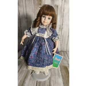 Flora Girl Porcelain Doll Blue Floral Dress Collectible Keepsake 14'